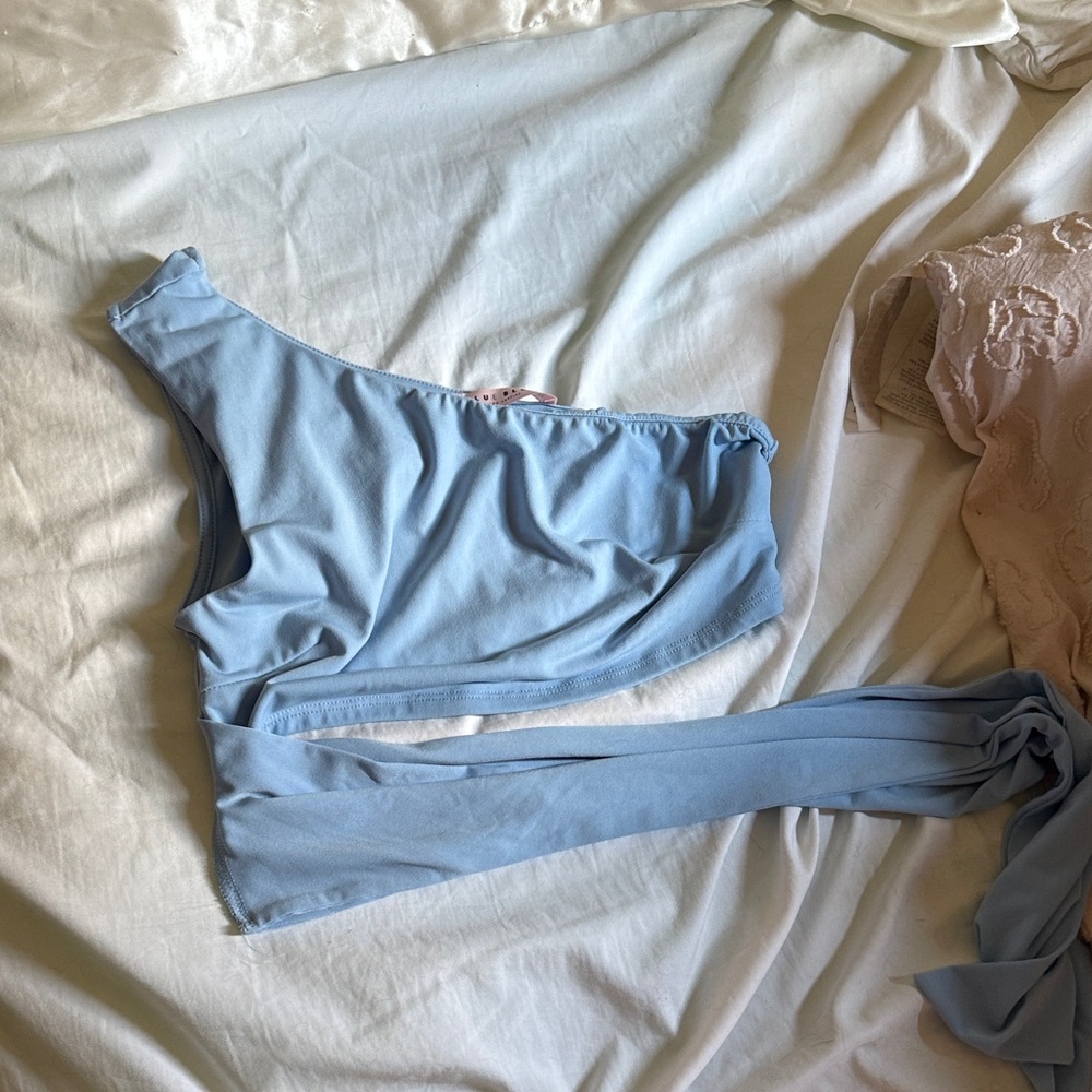 Blue Blush Sky Blue One-Shoulder Top